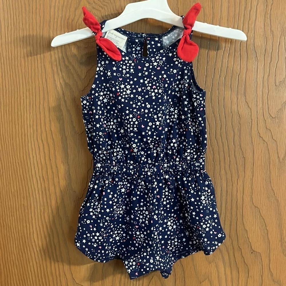 First Impression Infant Patriotic Red, White &‎ Blue Romper with Bows 6-9M